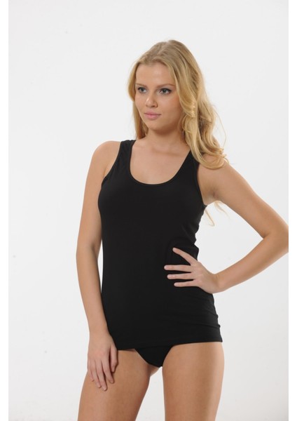 2003 %100 Pamuk Kalın Askılı Ribana Kadın Atlet - Siyah fiyatları