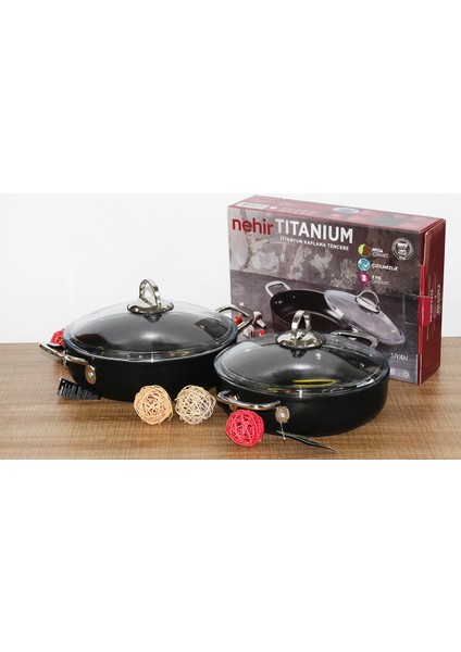 Nehir 4 Parça Titanium Siyah 24-26 cm Basık Tencere Seti