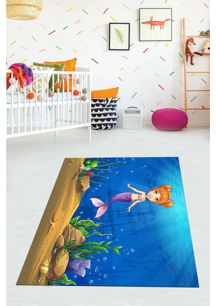 Dijital Baskılı Kaymaz Taban Yıkanabilir Çizgi Film Desenli Çocuk Odası Halısı VHÇ-HP-627