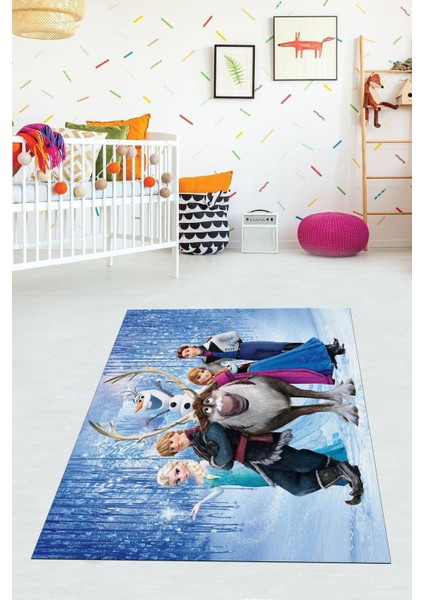 Dijital Baskılı Kaymaz Taban Yıkanabilir Modern Elsalı Çocuk Odası Halısı VHÇ-HP-647