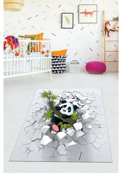 Dijital Baskılı Kaymaz Taban Yıkanabilir Modern Pandalı Çocuk Odası Halısı VHÇ-HP-713