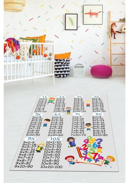 Dijital Baskılı Kaymaz Taban Yıkanabilir Modern Çarpım Tablolu Çocuk Odası Halısı VHÇ-HP-674