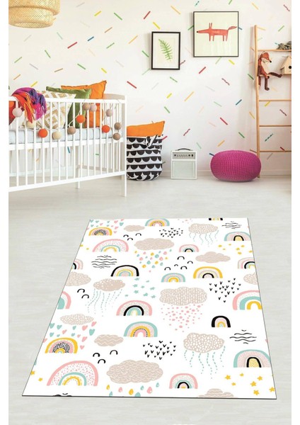 Dijital Baskılı Kaymaz Taban Yıkanabilir Modern Bulutlu Çocuk Odası Halısı VHÇ-HP-685