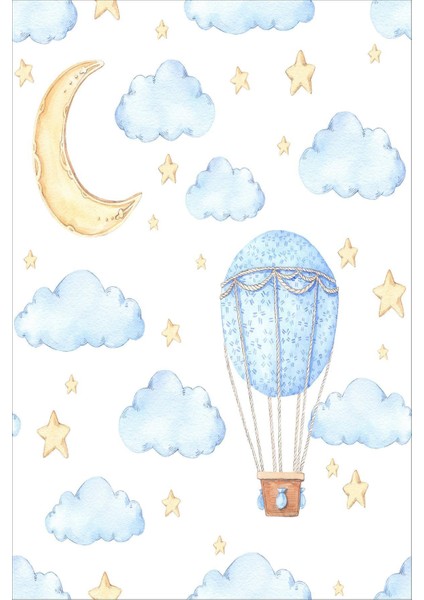 Dijital Baskılı Kaymaz Taban Yıkanabilir Modern Bulutlu Çocuk Odası Halısı VHÇ-HP-765