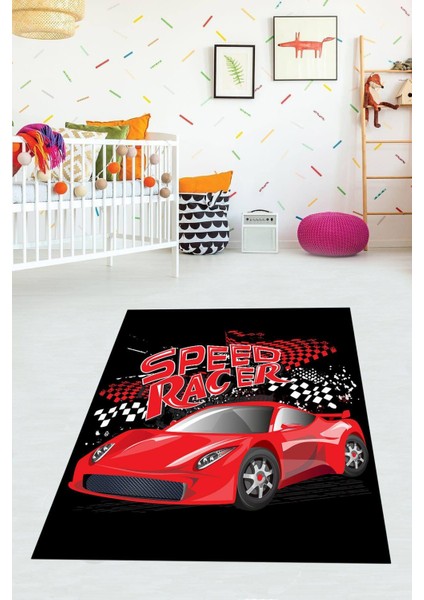 Dijital Baskılı Kaymaz Taban Yıkanabilir Modern Arabalı Çocuk Odası Halısı VHÇ-HP-708
