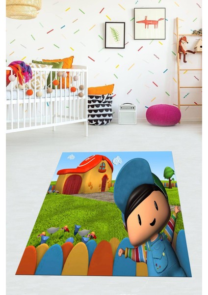 Dijital Baskılı Kaymaz Taban Yıkanabilir Çizgi Film Desenli Çocuk Odası Halısı VHÇ-HT-1132