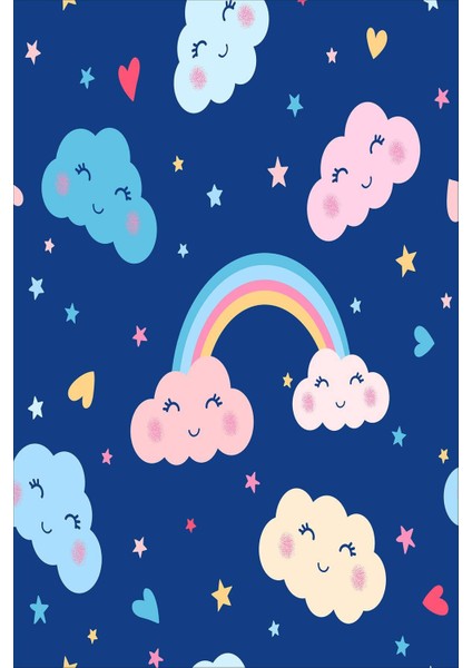 Dijital Baskılı Kaymaz Taban Yıkanabilir Modern Bulutlu Çocuk Odası Halısı VHÇ-HP-684