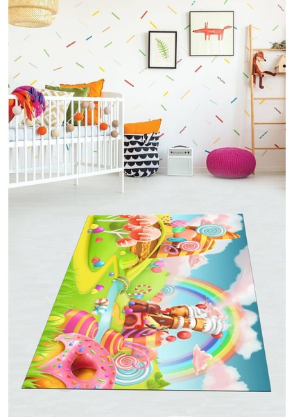 Dijital Baskılı Kaymaz Taban Yıkanabilir Modern Çocuk Odası Halısı VHÇ-HP-729