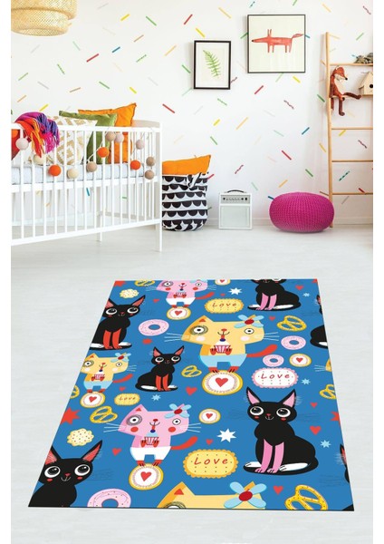Dijital Baskılı Kaymaz Taban Yıkanabilir Modern Çocuk Odası Halısı VHÇ-HP-732