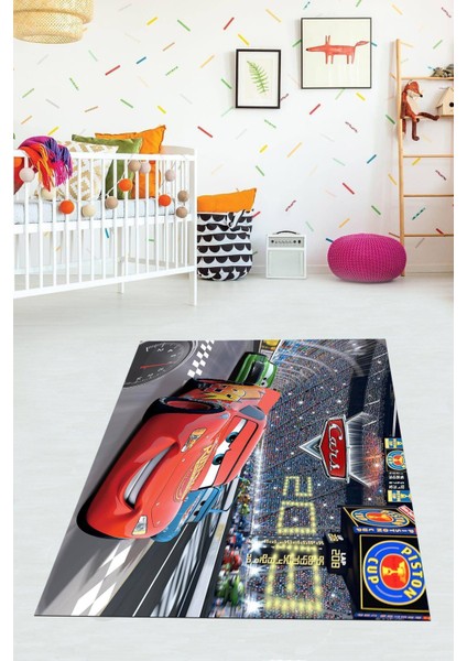 Dijital Baskılı Kaymaz Taban Yıkanabilir Modern Arabalı Çocuk Odası Halısı VHÇ-HT-1549