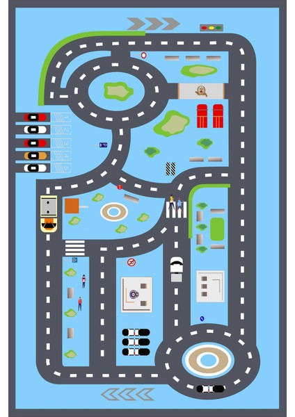 Dijital Baskılı Kaymaz Taban Yıkanabilir Modern Trafik Yollu Çocuk Odası Halısı VHÇ-HT-748