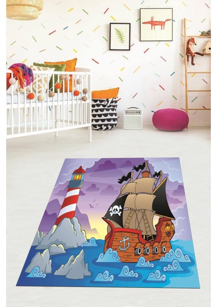 Dijital Baskılı Kaymaz Taban Yıkanabilir Çizgi Film Desenli Çocuk Odası Halısı VHÇ-HT-1134