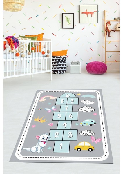 Dijital Baskılı Kaymaz Taban Yıkanabilir Modern Seksek Desen Çocuk Odası Halısı VHÇ-SD-474