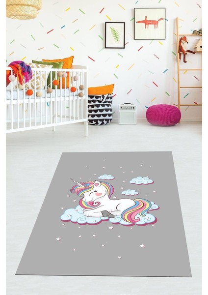 Dijital Baskılı Kaymaz Taban Yıkanabilir Modern Unicornlu Çocuk Odası Halısı VHÇ-HT-908