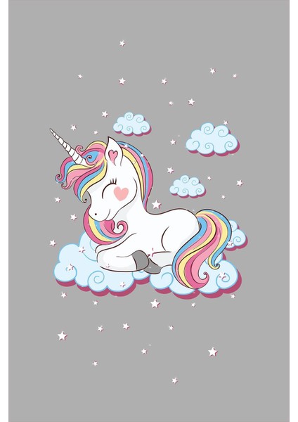 Dijital Baskılı Kaymaz Taban Yıkanabilir Modern Unicornlu Çocuk Odası Halısı VHÇ-HT-908