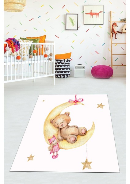 Dijital Baskılı Kaymaz Taban Yıkanabilir Modern Ayıcıklı Çocuk Odası Halısı VHÇ-HP-639