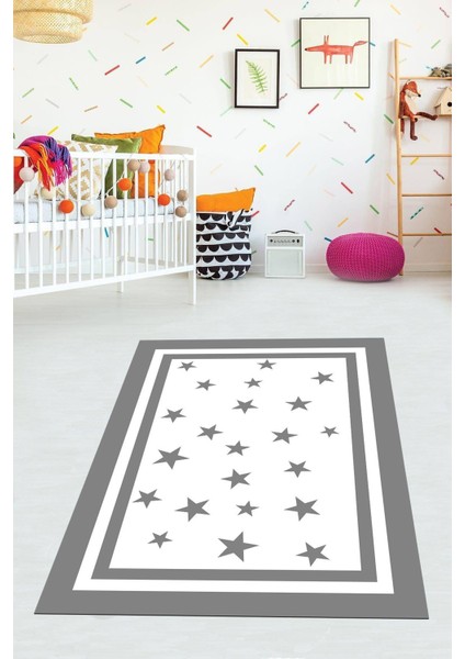 Dijital Baskılı Kaymaz Taban Yıkanabilir Modern Yıldızlı Çocuk Odası Halısı VHÇ-HT-1197