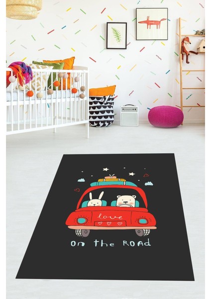 Dijital Baskılı Kaymaz Taban Yıkanabilir Modern Arabalı Çocuk Odası Halısı VHÇ-HT-801