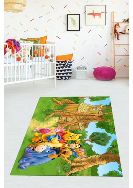 Dijital Baskılı Kaymaz Taban Yıkanabilir Çizgi Film Desenli Çocuk Odası Halısı VHÇ-HY-1176