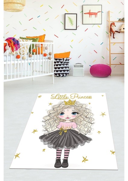 Dijital Baskılı Kaymaz Taban Yıkanabilir Modern Prensesli Çocuk Odası Halısı VHÇ-HT-280