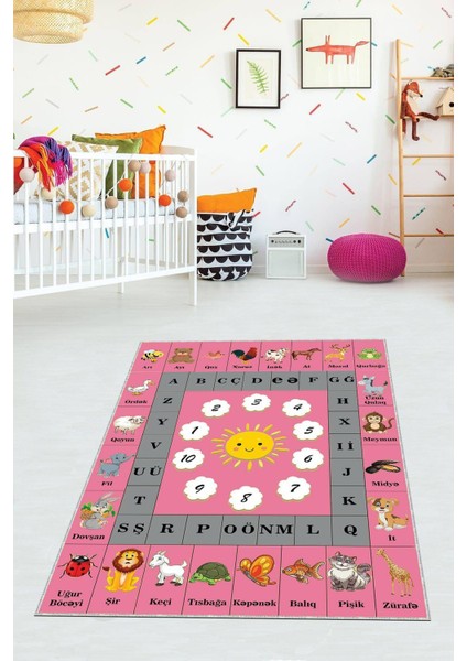 Dijital Baskılı Kaymaz Taban Yıkanabilir Modern Çocuk Odası Halısı VHÇ-SD-628