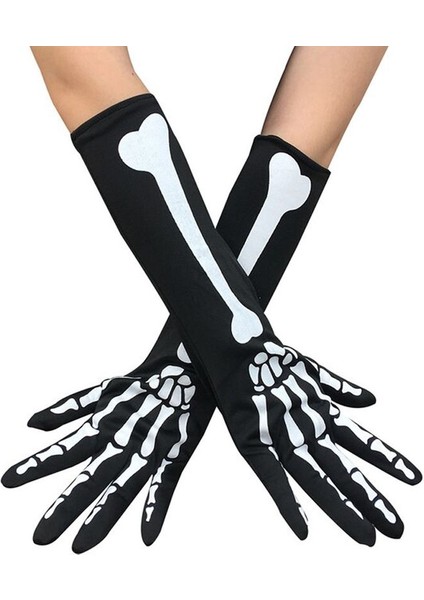 Uzun 36 cm Halloween Kemik Desenli Iskelet Eldiveni Yetişkin 1 Çift