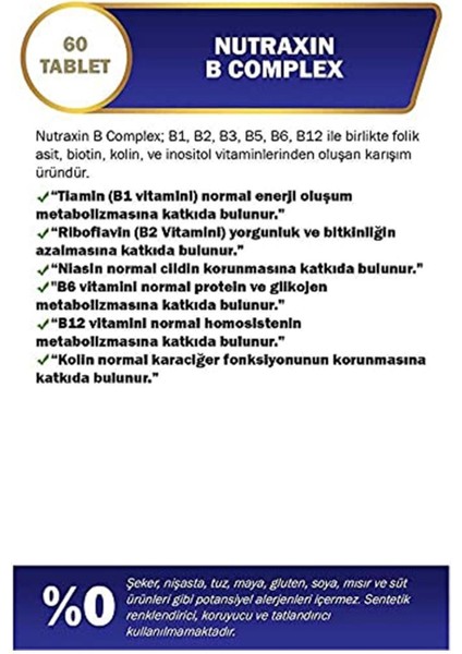 B Complex Vitamin 60 Kapsül, Takviye Edici Gıda