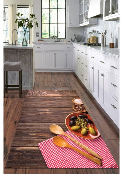 Dijital Baskılı Kaymaz Taban Yıkanabilir Modern Mutfak Halısı VHM-HM-563