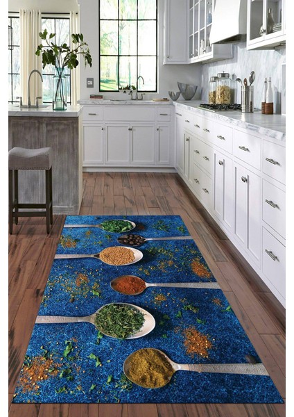 Dijital Baskılı Kaymaz Taban Yıkanabilir Baharat Desenli Modern Mutfak Halısı VHM-HM-565