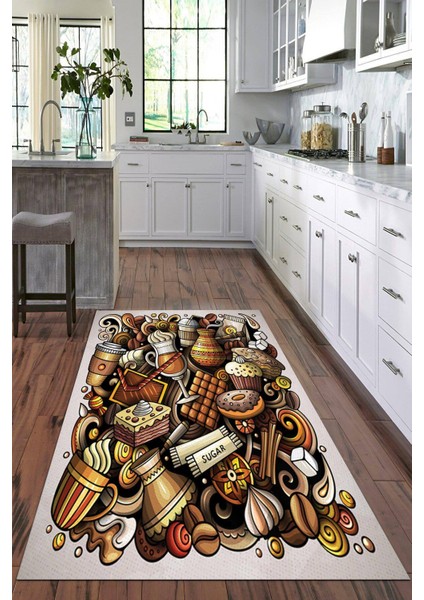 Dijital Baskılı Kaymaz Taban Yıkanabilir Modern Mutfak Halısı VHM-HM-570