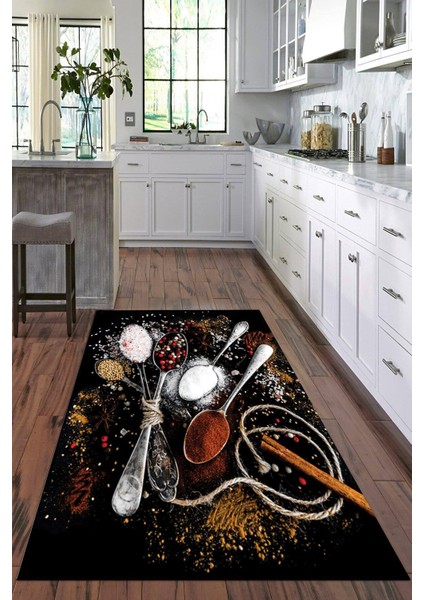 Dijital Baskılı Kaymaz Taban Yıkanabilir Baharat Desenli Modern Mutfak Halısı VHM-HM-583