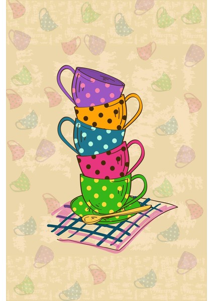 Dijital Baskılı Kaymaz Taban Yıkanabilir Fincan Desenli Modern Mutfak Halısı VHM-HM-589 fiyatları