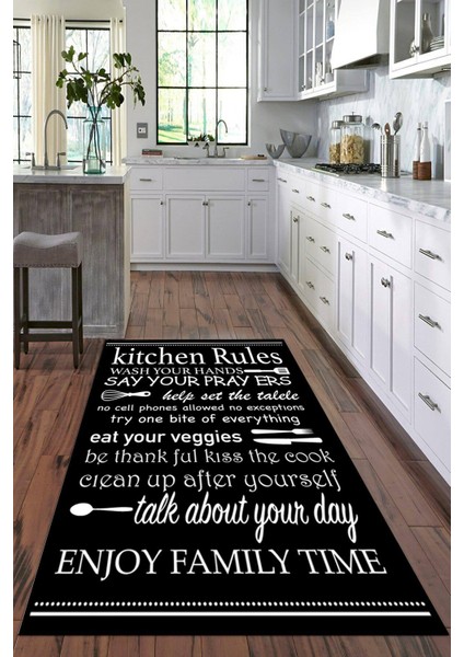 Dijital Baskılı Kaymaz Taban Yıkanabilir Kitchen Yazılı Modern Mutfak Halısı VHM-HM-590
