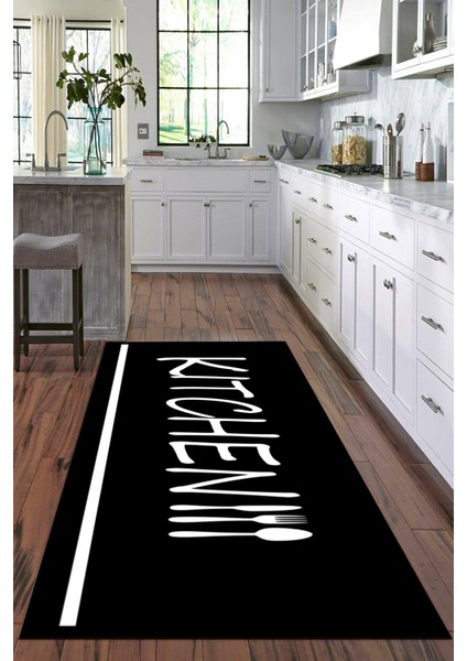 Dijital Baskılı Kaymaz Taban Yıkanabilir Kitchen Yazılı Modern Mutfak Halısı VHM-HM-591