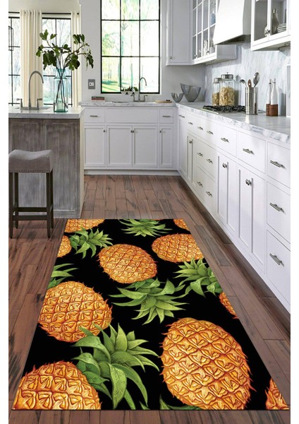 Dijital Baskılı Kaymaz Taban Yıkanabilir Ananas Desenli Modern Mutfak Halısı VHM-HM-598