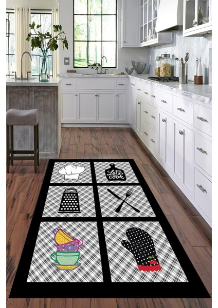 Dijital Baskılı Kaymaz Taban Yıkanabilir Modern Mutfak Halısı VHM-HT-1536
