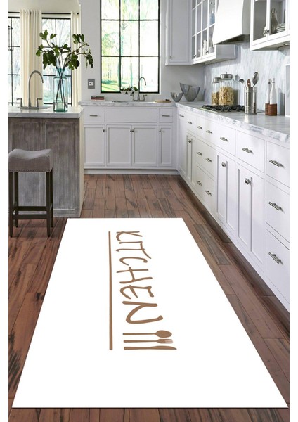 Dijital Baskılı Kaymaz Taban Yıkanabilir Kitchen Yazılı Modern Mutfak Halısı VHM-HT-623