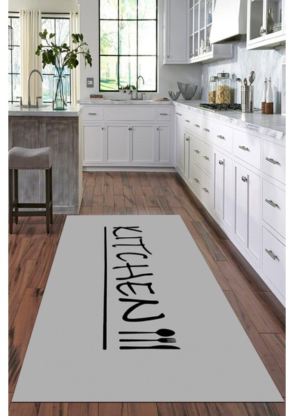 Dijital Baskılı Kaymaz Taban Yıkanabilir Kitchen Yazılı Modern Mutfak Halısı VHM-HT-621
