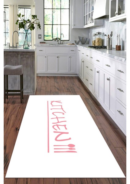 Dijital Baskılı Kaymaz Taban Yıkanabilir Kitchen Yazılı Modern Mutfak Halısı VHM-HT-622