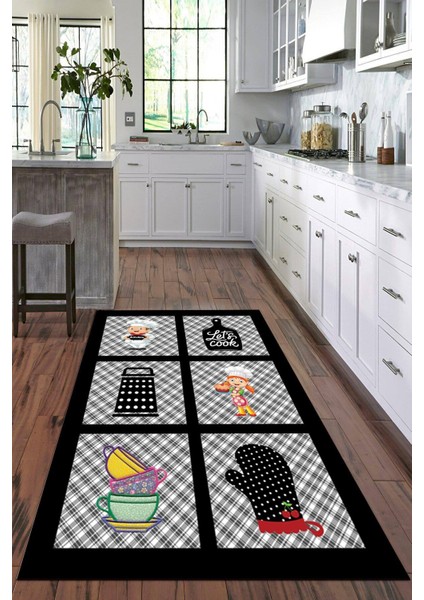 Dijital Baskılı Kaymaz Taban Yıkanabilir Modern Mutfak Halısı VHM-HT-822