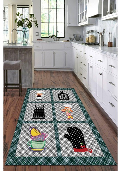 Dijital Baskılı Kaymaz Taban Yıkanabilir Modern Mutfak Halısı VHM-HT-824