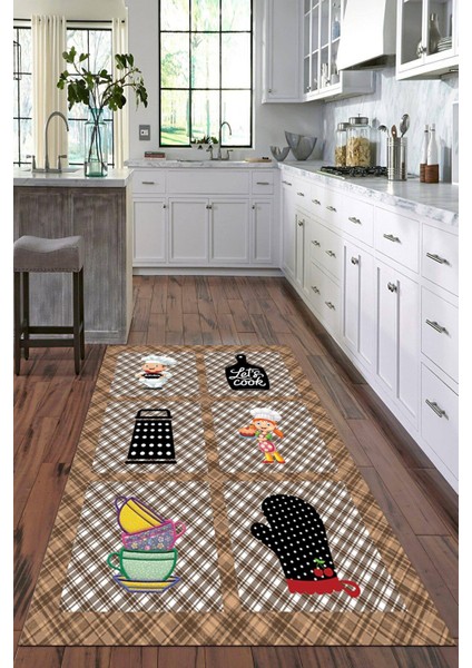 Dijital Baskılı Kaymaz Taban Yıkanabilir Modern Mutfak Halısı VHM-HT-825