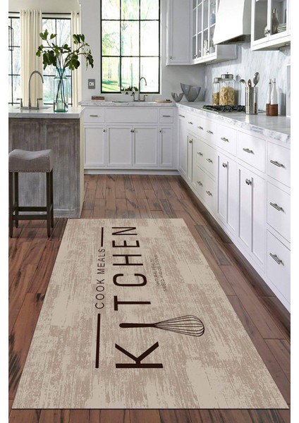 Dijital Baskılı Kaymaz Taban Yıkanabilir Kitchen Yazılı Modern Mutfak Halısı VHM-SD-519