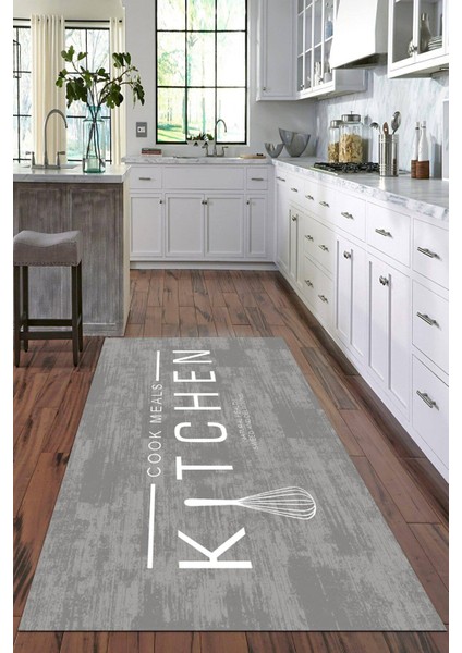 Dijital Baskılı Kaymaz Taban Yıkanabilir Kitchen Yazılı Modern Mutfak Halısı VHM-SD-521