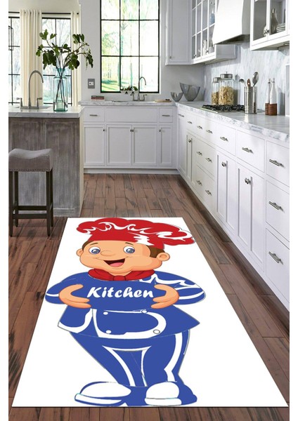 Dijital Baskılı Kaymaz Taban Yıkanabilir Aşçı Desenli Modern Mutfak Halısı VHM-SD-568