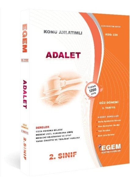 AÖFanad. Adalet 2. Sınıf Güz ve Bahar Dönemi Konu Anlatımlı Soru Set