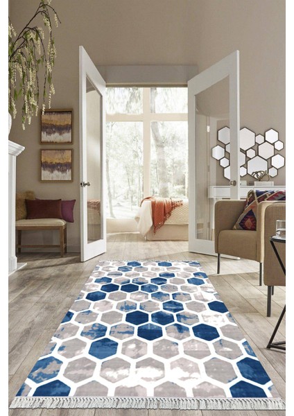 Dijital Baskılı Kaymaz Taban Yıkanabilir Modern Salon Halısı Mutfak Halısı Yolluk VH-HS-214