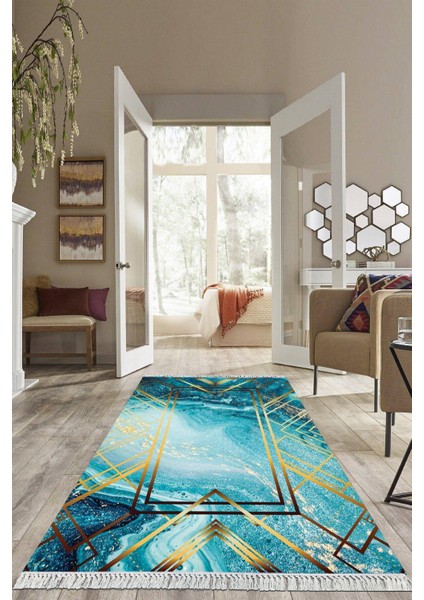 Dijital Baskılı Kaymaz Taban Yıkanabilir Modern Salon Halısı Mutfak Halısı Yolluk VH-HS-287