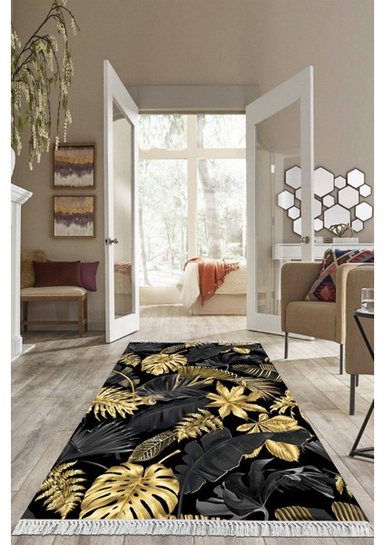 Dijital Baskılı Kaymaz Taban Yıkanabilir Yaprak Desen Salon Halısı Mutfak Halısı Yolluk VH-HS-303