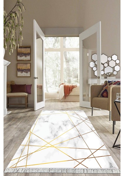 Dijital Baskılı Kaymaz Taban Yıkanabilir Mermer Desen Salon Halısı Mutfak Halısı Yolluk VH-HS-293